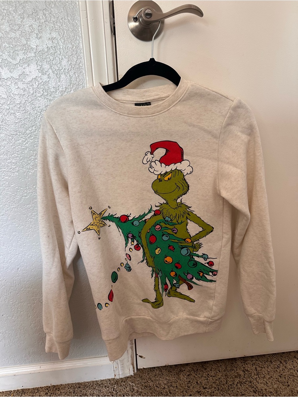 Beige Grinch Holiday Crewneck Sweater